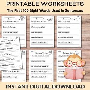 First 100 Fry Sight Words Learning Bundle: 30 Pages of Fun Sentences, Spelling, and Activities for Kids; Home learning, Literacy Worksheets image 3