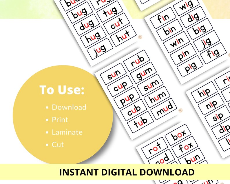 CVC Word Flashcards Consonant Vowel Consonant Phonics Etsy