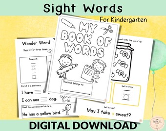 Dolch Sight Words Worksheets, Pre-Primer Kindergarten Workbook  Spelling, Handwriting & Reading Worksheets, Instant Download