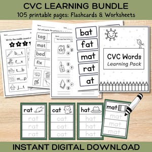 Feuilles d'exercices sur la phonétique | Activités des familles de mots CVC | Cahier d'exercices pour la maternelle | Apprendre à lire | Feuilles de travail imprimables | École à la maison