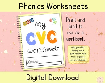 CVC Words Worksheets Phonics Printables for Kindergarten CVC Word Families Spelling & Reading Printables Phonics Workbook Instant Download