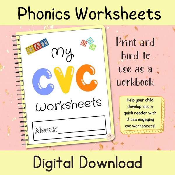 CVC Words Worksheets Phonics Printables for Kindergarten CVC Word Families Spelling & Reading Printables Phonics Workbook Instant Download