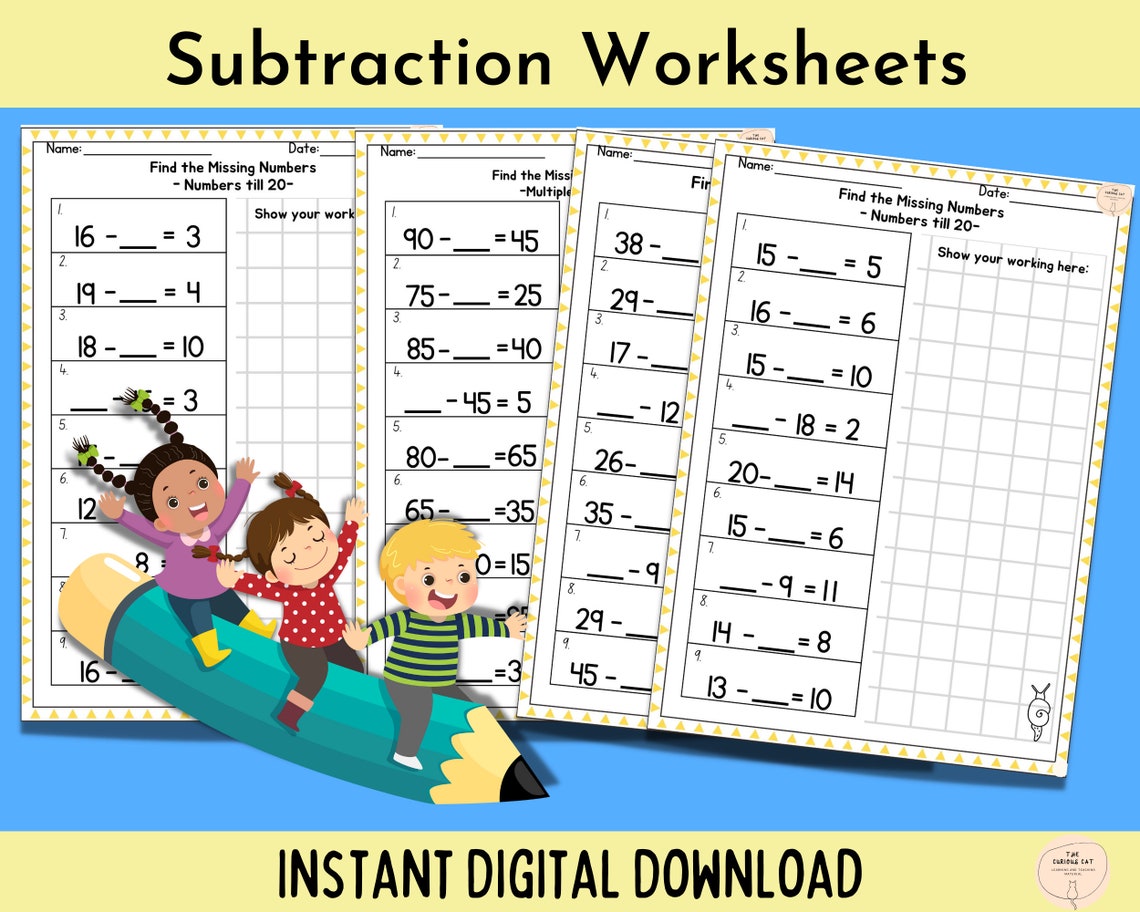 Subtraction worksheets with answers find the missing number worksheets