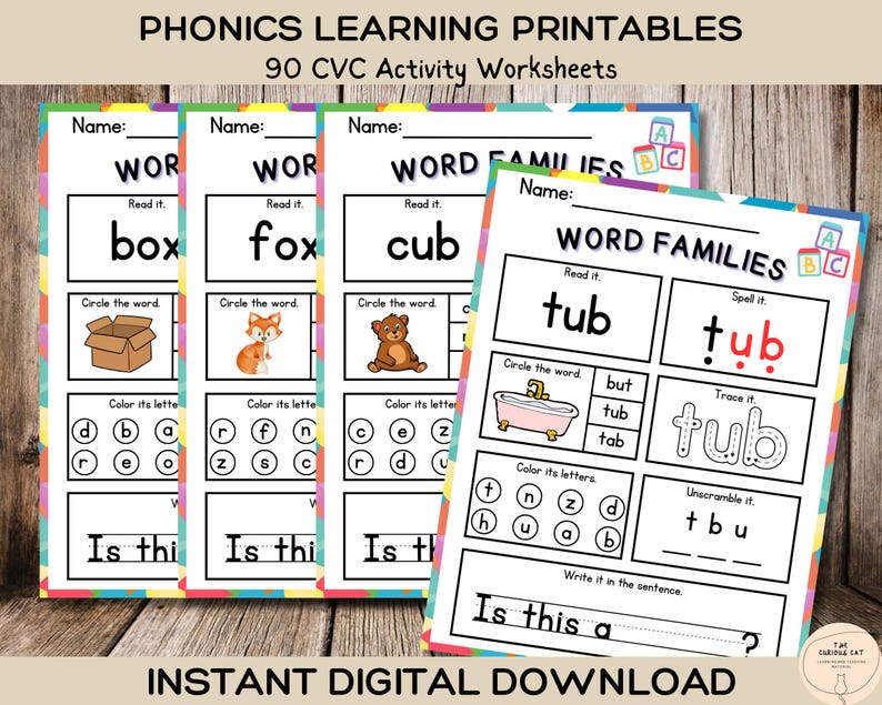 Puede incluir: Una hoja de trabajo imprimible para aprender fon&eacute;tica con la familia de palabras "tub". La hoja de trabajo incluye actividades como leer, deletrear, trazar y descifrar la palabra "tub".