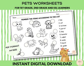 Reading Comprehension | Spelling | Writing Printables | Worksheets | 1st & 2nd Grade | ESL learners | Vocabulary Printables | Language