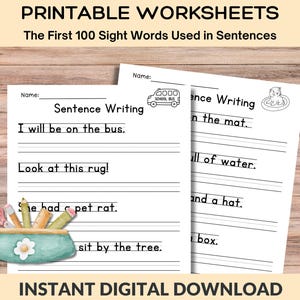 First 100 Fry Sight Words Learning Bundle: 30 Pages of Fun Sentences, Spelling, and Activities for Kids; Home learning, Literacy Worksheets image 1