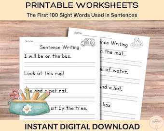 First 100 Fry Sight Words Learning Bundle: 30 Pages of Fun Sentences, Spelling, and Activities for Kids; Home learning, Literacy Worksheets