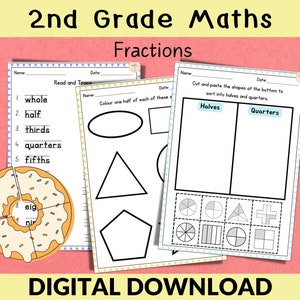 Maths Printables, Maths Worksheets,  Fractions Worksheets for 2nd, 3rd Grade Maths, Home School Resource,  Revision and Homework Maths