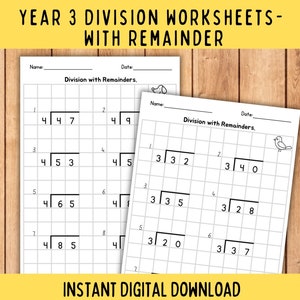 Printable Division Sums With Remainders, Maths Worksheets for 3rd Grade ...