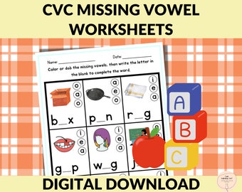 Phonics Worksheets, Middle Sound Practice, Kindergarten Reading & Spelling, Homeschool Phonics Resource, Spelling Activity
