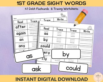 1st Grade Literacy Printable, Sight Words Reading and Spelling, Handwriting Tracing sheets, Worksheets for 1st Grade, Dolch Sight Words