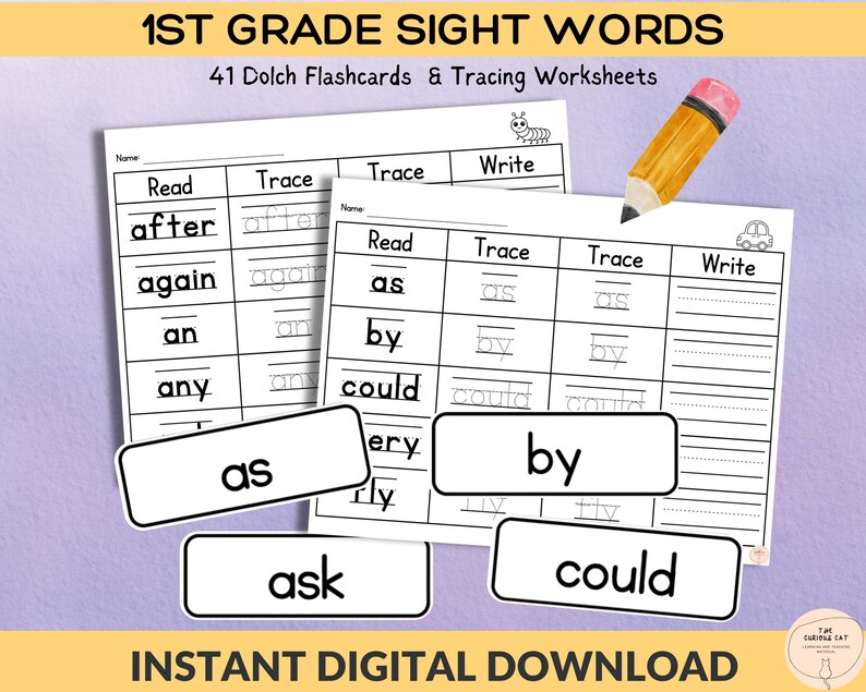 1st Grade Literacy Printable, Sight Words Reading and Spelling ...