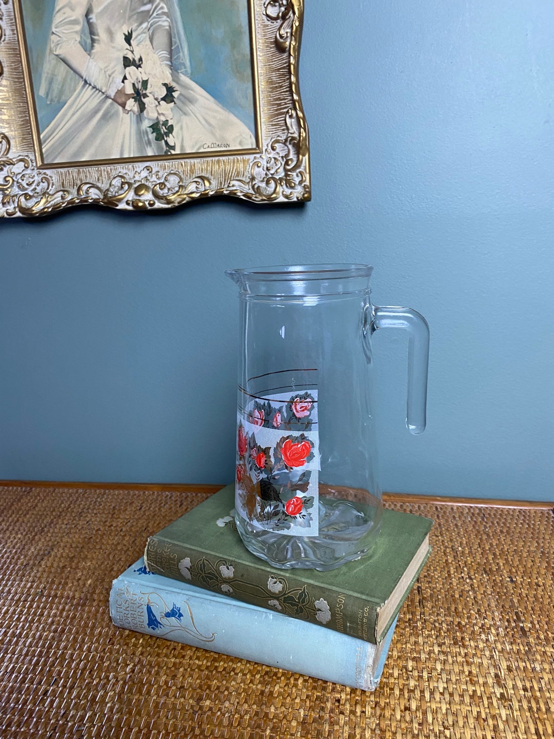 Vintage Midcentury Barware Italian Delbar Pitcher Roses and Gold Leaf Etsy