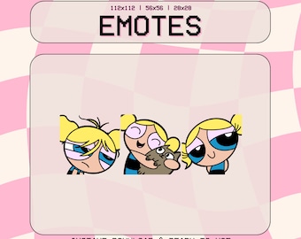 3 Bubbles Emote Pack | Powerpuff Girls Digital Download | Twitch, Discord, Youtube, Kick | tired, loving, happy