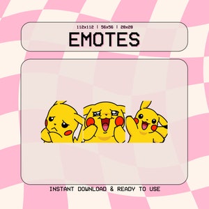 3 Pikachu Emote Pack | Digital Download | Twitch, Discord, Youtube, Kick | hello, grumpy, in love