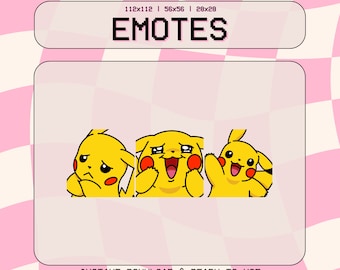3 Pikachu Emote Pack | Digitaler Download | Twitch, Discord, Youtube, Kick | hallo, mürrischer, verliebter