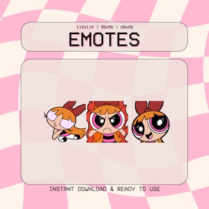3 Blossom Emote Pack | Powerpuff Girls Digital Download | Twitch, Discord, Youtube, Kick | cute, happy, rage