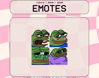 4 Pepe Meme-emotes | Digitale download | Twitch, Discord, Youtube, Kick | woede, gezellig, blozend, verdrietig