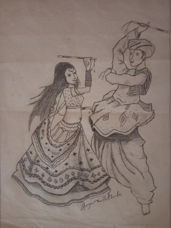 How to Draw a Couple Doing Garba Dance Easily  Navratry Special Sketch   Basic Drawing  YouTube
