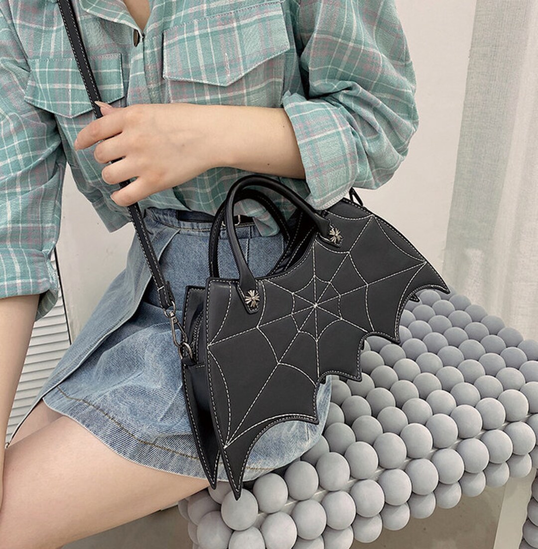 Halloween Bat Bag Crossbody Gothic Leather Purse Black Etsy