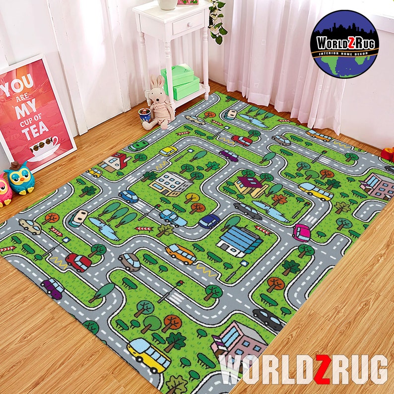 Retro Style Kids Room Rug City Road Map Rug Nursery Carpet - Etsy