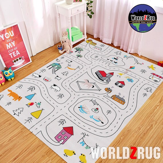 City Road Map Rug Kids Rug Nursery Rug Activity Mat City - Etsy