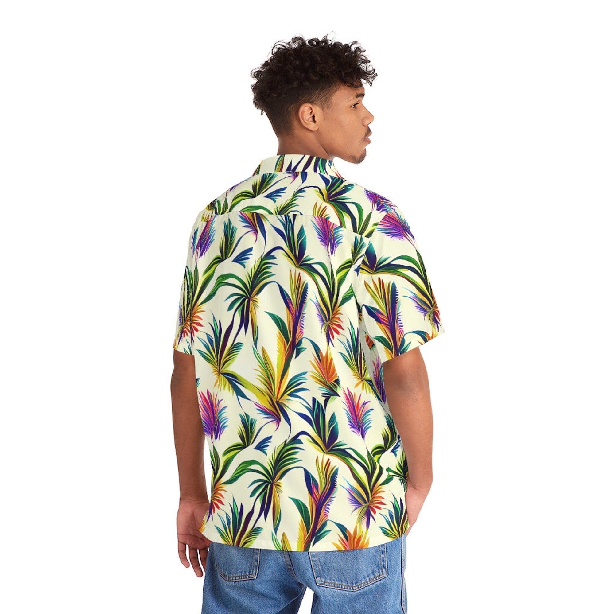 Discover Men's Hawaiian Shirt | AI Botanical Pattern | Men's Summer Vacation Shirt | Tropical Beach Clothing