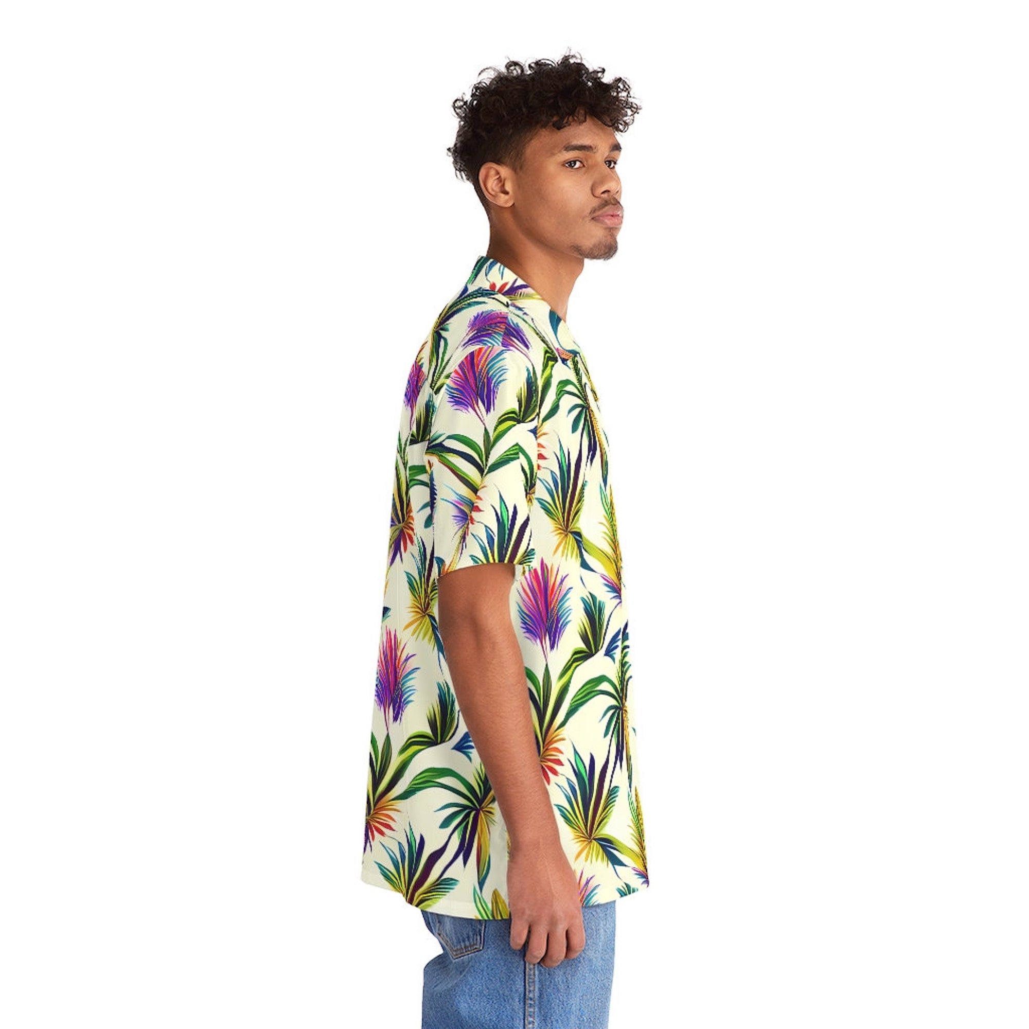 Discover Men's Hawaiian Shirt | AI Botanical Pattern | Men's Summer Vacation Shirt | Tropical Beach Clothing