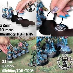 May include: Black MiniMagTAB-TRAY with miniature figurines. The tray is designed to hold 10 figurines, each 32mm in size. The MiniMagTAB-TRAY has the Mini Mag Tray logo and website address printed on it.