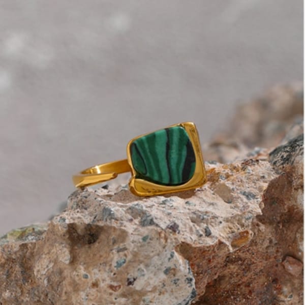 Vintage Malachite Gold ring, Malachite Ring, Minimalist Ring, Non Tarnish Ring, Dainty ring, Adjustable ring , Boho Rings, Statement ring