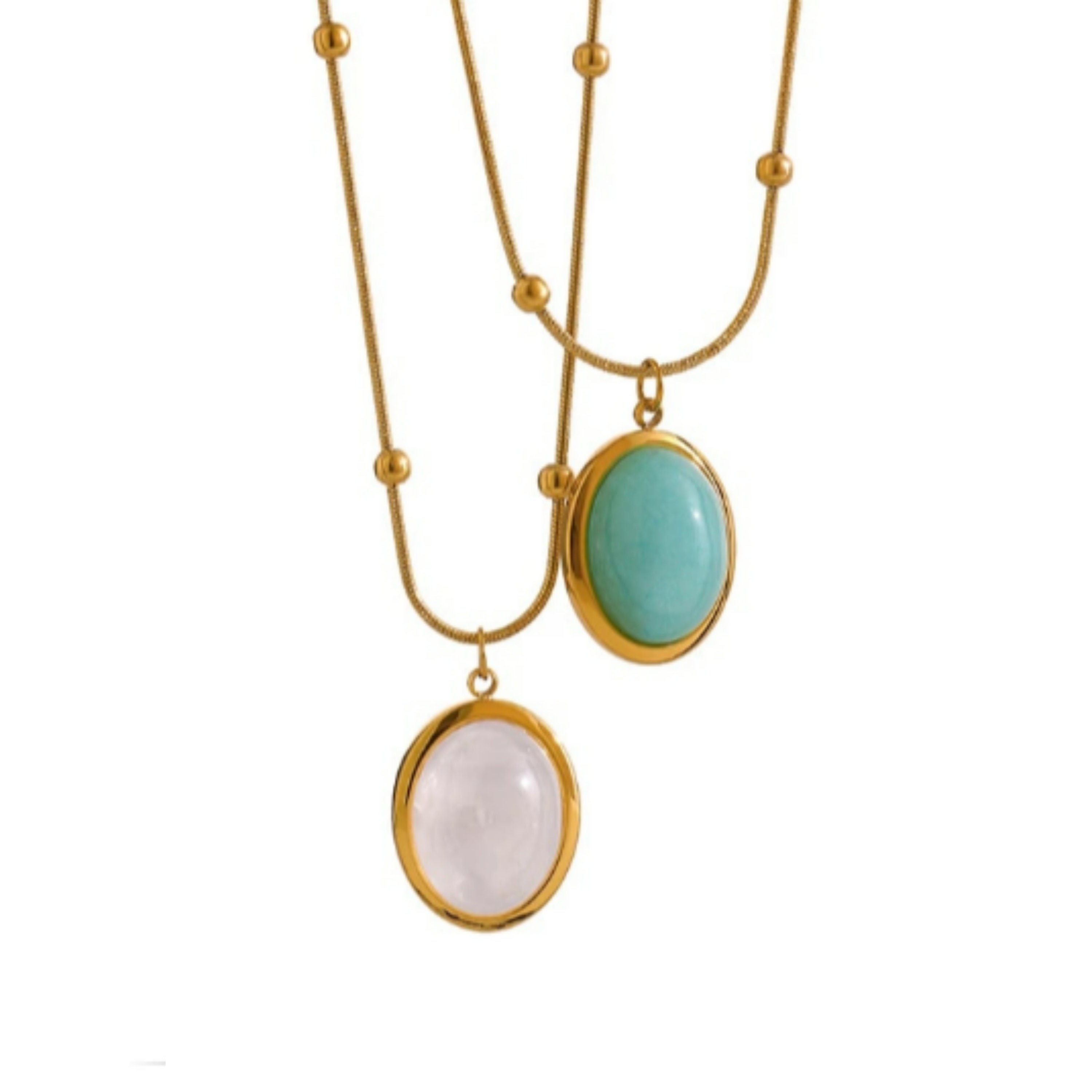 Oval Pendant Necklace 14k Gold Plated Necklace Aquamarine Etsy