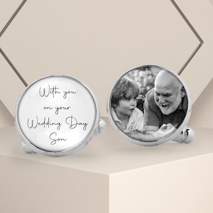 With You On You Wedding Day Son Photo Cufflinks - Wedding Cufflinks - Custom Cufflinks - Any Photo Cufflinks Family Pets - Funeral Cufflinks