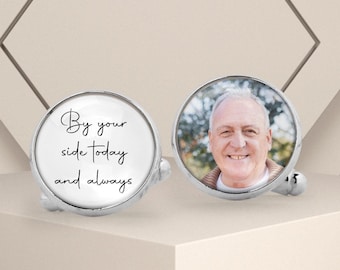 By Your Side Today and Always Wedding Photo Cufflinks - Custom Cufflinks - Photo Cufflinks Family Pets Groom - Funeral Cufflinks