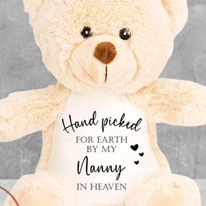Memory Teddy Bear - Hand Picked For Earth - Memory Gift - Memorial Photo Gift - Bereavement - Loss of Loved One Gift - Sympathy Gift