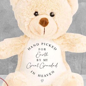 Memory Teddy Bear - Hand Picked For Earth - Memory Gift - Memorial Photo Gift - Bereavement - Loss of Loved One Gift - Sympathy Gift