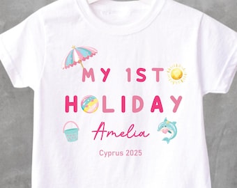 Personalised My First Holiday T-Shirt - My 1st Holiday - First Holiday Top - First Time Flyer Vest - First Flight - First Family Holiday