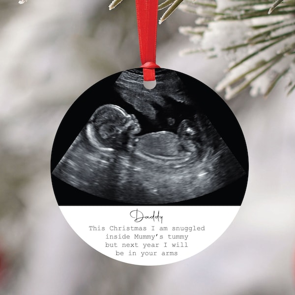 Personalised Baby Scan Bauble for Daddy to be -Christmas Gift from the bump - Christmas Tree Decoration - Sonogram Bauble - Daddy Xmas Gift