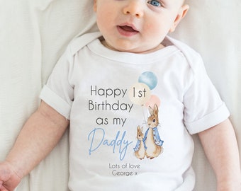 Happy 1st Birthday as my DADDY Rabbit Baby Vest - First Birthday as Daddy Vest - Daddy Birthday Bodysuit - Daddy Birthday Gift - Daddy Gift