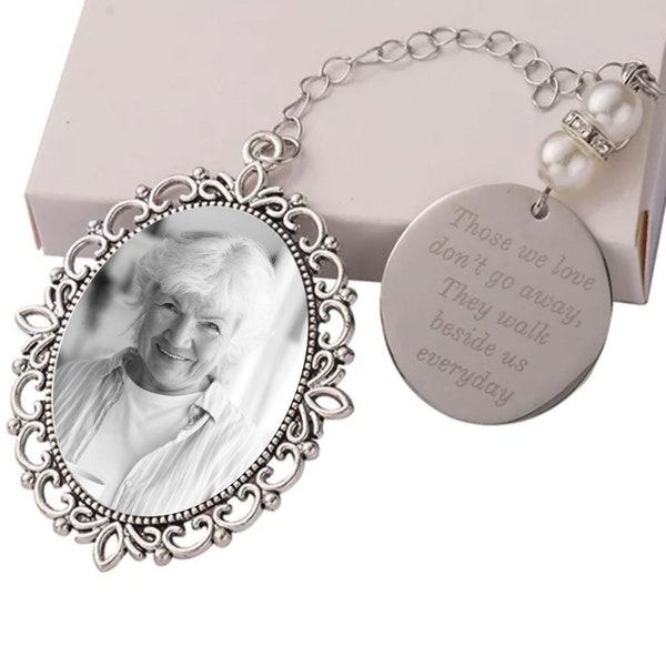 Brides Bouquet Memorial Photo Charm - Wedding Flowers Charm with Photo - Wedding Bouquet Oval Brooch Charm - Those we love don't go away