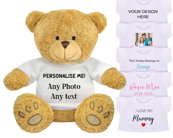 Gepersonaliseerde teddybeer en T-shirt - Teddy tshirt - Aangepaste Teddy - Teddybeer draagt T-shirt - Teddy aangepaste kleding - Foto Teddy