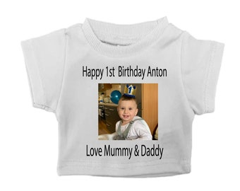 Personalised Photo Teddy Bears T-Shirt,T-SHIRT ONLY, any text, any photo, new baby gift, keepsake, baby shower gift, 1st birthday