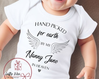 Hand Picked for Earth Baby Vest By My Nanny in Heaven - Grandad Big Sister Brother in Heaven - Pregnancy Announcement Baby Vest