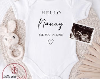 Pregnancy announcement Baby Vest - Hello Nanny - Baby Announcement - Personalised Pregnancy Reveal Vest - Custom Baby Vest - Reveal