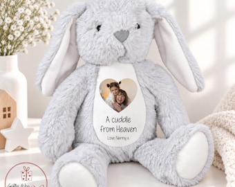 A Cuddle from Heaven Memory Bunny Soft Toy - Memory Teddy Bear - Memory Gift - Remembrance Photo Gift - Bereavement - Loss of Loved One