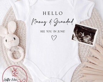Pregnancy announcement Baby Vest - Hello Nanny Grandad - Baby Announcement - Personalised Pregnancy Reveal Vest - Custom Baby Vest - Reveal