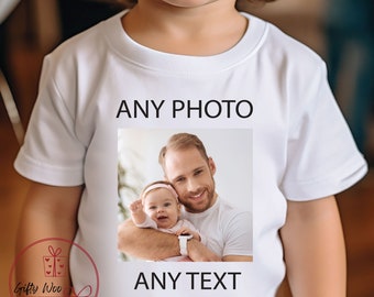 T-shirt photo personnalisé pour enfants - T-shirt pour enfants avec photo et texte personnalisés - Votre propre haut photo - T-shirt pour téléchargement de photos - T-shirt personnalisé