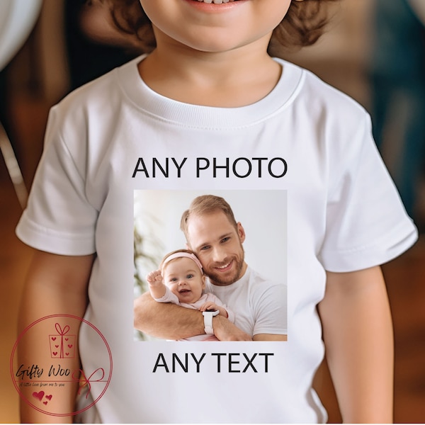 Personalised Kids Photo T-shirt - Childrens Custom Photo and Text T-Shirt - Your Own Photo Top - Photo Upload tshirt - Custom tshirt