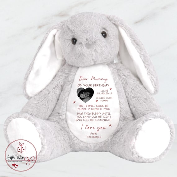 Mummy To Be Birthday Gift From Bump Bunny Soft Toy - Mummy to be Birthday Teddy - Baby Scan Teddy -  Happy Birthday Mummy From Bump Gift