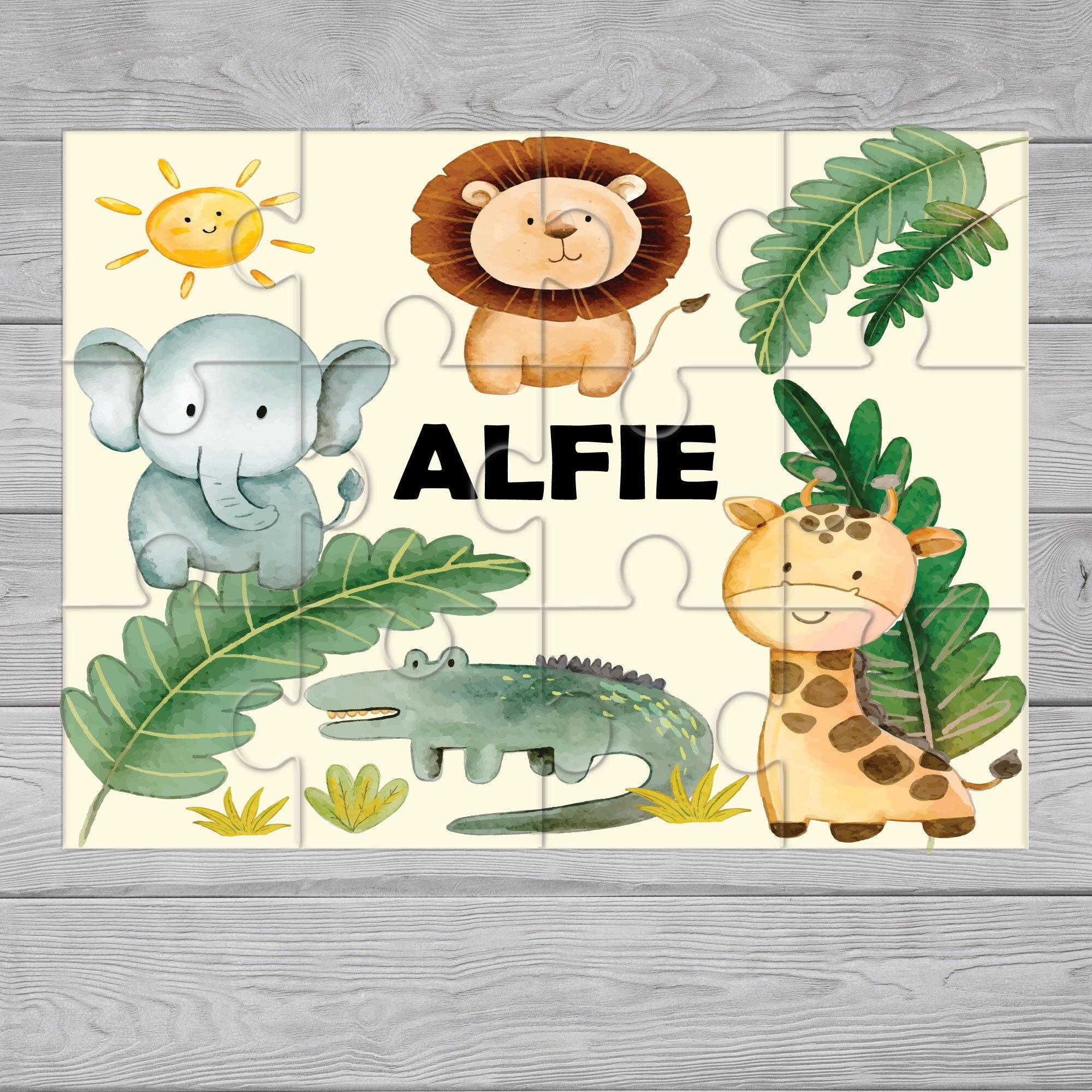 Safari Animals 24pc Puzzle,jungle Animals Sublimation Design, INSTANT  DOWNLOAD, Add Your Own Personalization, Children's Gift, DIY Puzzle 