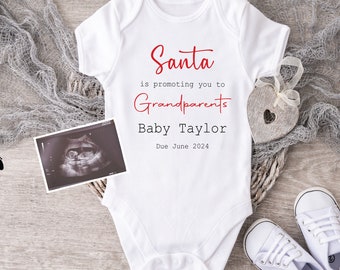 Christmas Pregnancy announcement Baby Vest Santa is Promoting you to Grandparents  - Personalised Pregnancy Reveal Vest - Custom baby Vest